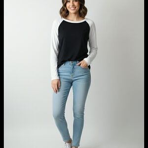 Black and White Raglan Long Sleeve Top
